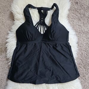 Tahiti Macrame Racerback Black Lined Tankini Top Boho Size Med BS112